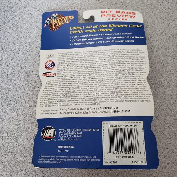 (5/$20)  Jeff Gordon car #24 Pit Pass Car - Picture 3 of 4